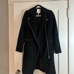 Women's Black Asymmetrical Zip Coat